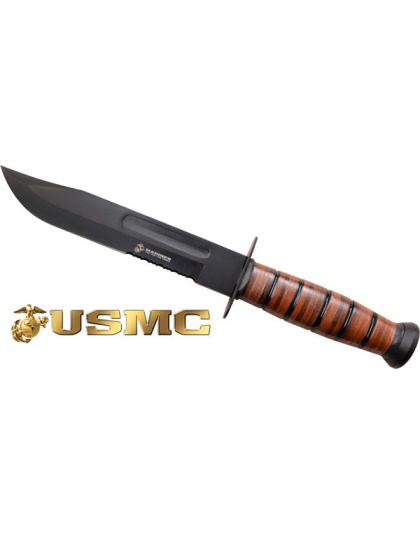 Mc Usmc 7" Bowie Blade W- - Leather Sheath