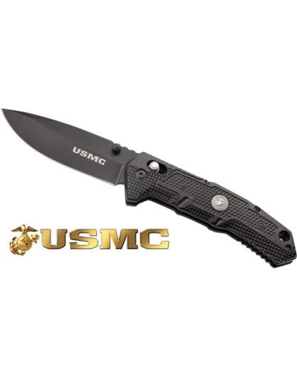 Mc Usmc 3.75" Drop Point - Folder Black-black