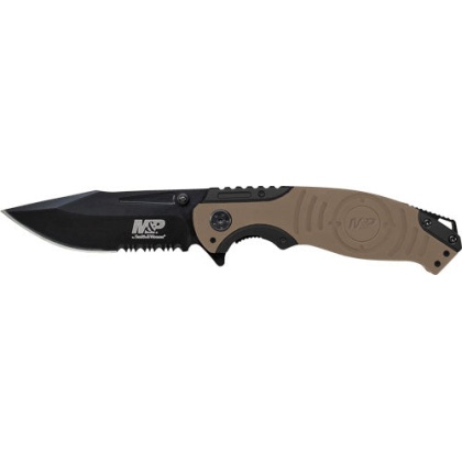 S&w Knife M&p Index Flipper - 3.5" Black-desert Tan Clip Pt