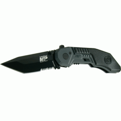 S&w Knife M&p Spring Assist - 2.8" Blk S-s Serrated Tanto