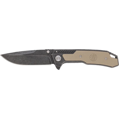 S&w Stonewash Drop Point 3.6" - Blade W- S&w Logo In G10 Hndl