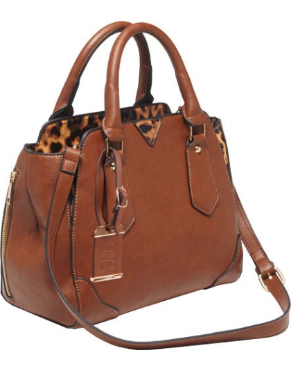 Bulldog Concealed Carry Purse - Satchel Chestnut W- Leopard Tm